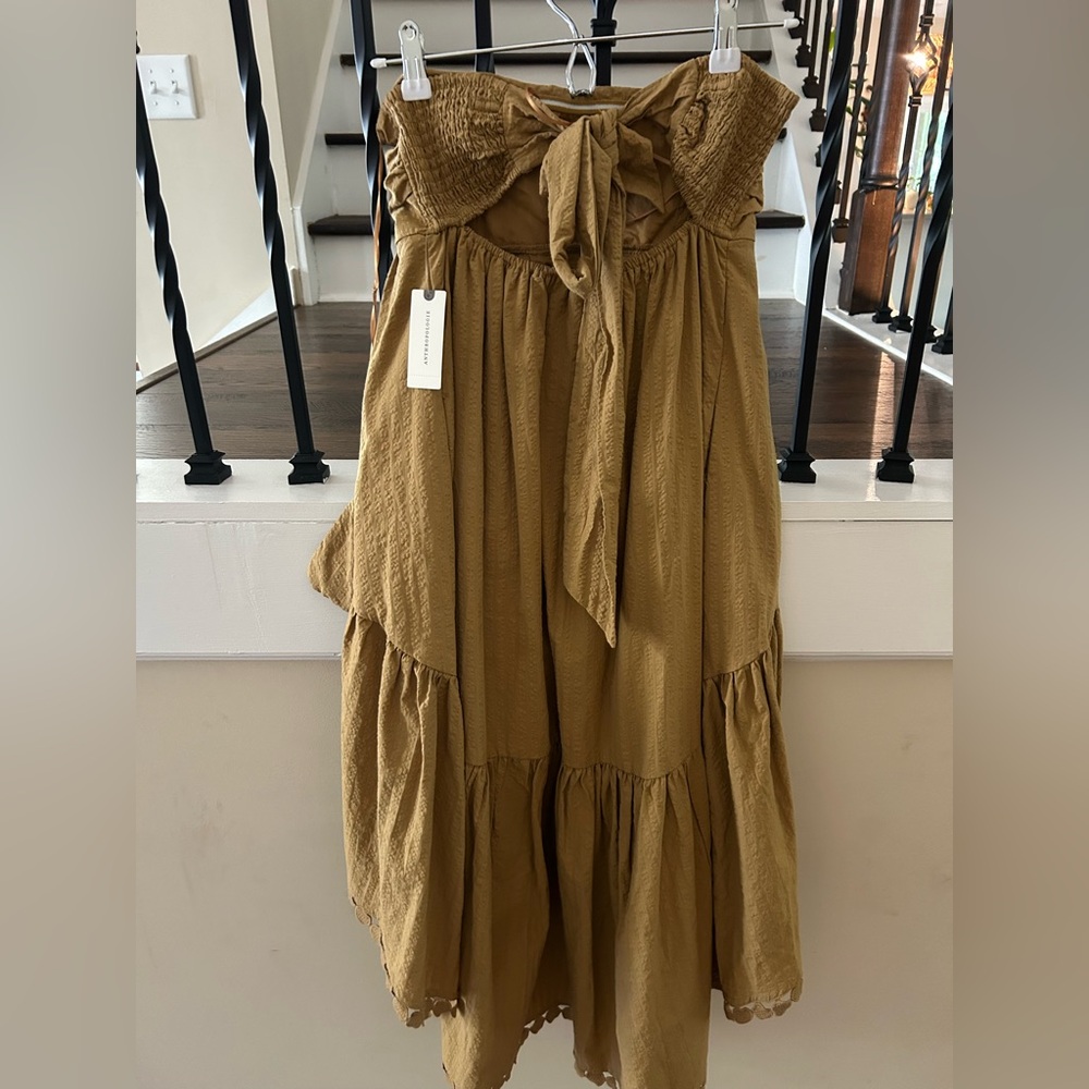 NWT Anthropologie Tan Tiered Midi Dress